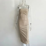 2021 New Arrival Brown Solid Color Vestidos Sleeveless Strapless Outfit Skinny Elegant Party Night Long Dresses For