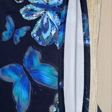 Fongt New Summer Dress Female Butterfly Print V-Necked Long Dress