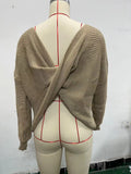 Fongt New Open Back Knit Sweater Long Sleeve Long Sleeve Knit Sweater Woman-Outfit
