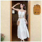 Fongt Gentle Wind Skirt Woman's New High-Waisted Hanging Cake Skirt Temperament Long Skirt Sling Vest Set