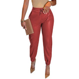 Solid Color Drawstring Pocket Leather Casual