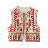 New Embroidery Short Style Casual Round Neck Cardigan Vest-Outfit