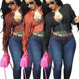 Suede Leather Tassel Short Jacket Women Zipper Long Sleeve Fashion Casual Fringed Motor Biker Coat Streetwear