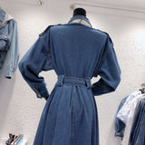 Top women casual solid color cowboy outwear fashion sashes office coat chic epaulet design long