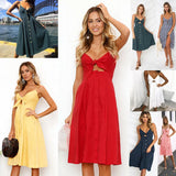 New Sexy Fashion Sling Button Back Bow Dress-Outfit