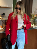 Suit 2024 Summer New Temperament Shoulder Pads Loose Lapel Pocket Red Suit Jacket-Outfit