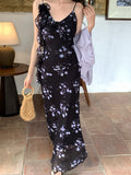 Fongt Xixi 2025 Summer New Korean Version Of High-Waisted Holiday Sling Dress V-Neck Print Pure Desire Skirt 88262
