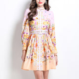 Fongt Elegant High-End Dress Woman 2025 New Collar Lantern Sleeve Buckle Waist Print Dress