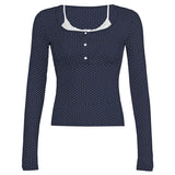 Vintage Patchwork Polka Dots Long Sleeve Tee-Outfit