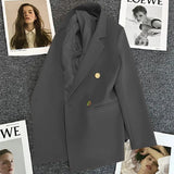 Fongt Metal Button Suit Jacket Female Fall 2024 New British Style Design Sense Double Breasted Korean Suit-Outfit