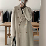 Fongt Chic Autumn And Winter Simple Temperament Collar Double Buckle Strap Loose Long-Term Warm Coat Coat
