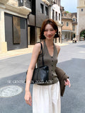 Fongt Xixi 2025 Autumn White Label New V-Neck Wool Bottom Knitted Shirt Vest Women 25428