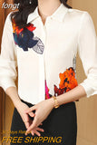 Women Shirt Printed Long Sleeve Blouse Button Up Shirt Cheap and Pretty Blouses Satin Womens Tops OL Elegant Woman