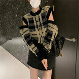 Fongt Spell Color Small Fragrant Wind Sweater Coat Female Autumn New Korean Version Design Sense Removable Long Sleeve Knit Cardigan-Outfit