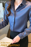 Spring Women's Shirts Satin Blouse for Women Long Sleeve Shirt Silk White Shirt OL Woman Solid Blouses Pullover Ladies