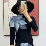 Stand Collar Three Quarter Sleeve Printing Blouse High Waist Long Skirt Pleated 2 Piece Sets For Women 2024 Summer TH4149-Outfit