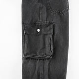 Washed Mid Waist Pocket Cargo Jeans-Outfit
