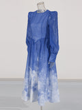 Temperament Dress Women's Spring 2025 New Fashion Gradient Design Round-Neck Bubble Sleeve Dress High-End Long