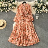 Fongt Fragile Chiffon Dress Women's Autumn Dress New Over-Knee Dress Gentle Wind-Float Mid-Floive Mid-Flouse Fairy Dress