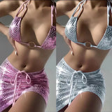 2022 Snake Skin Stripping Rope Tied Three-Piece Short Skirt Bikini