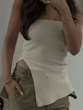 White Split Asymmetric Bandeau Top-Outfit