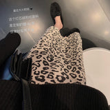 early spring new long slit knitted leopard skirt women high waist knitted