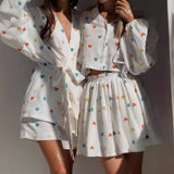 Fashion Cotton Leprosy Side Strawberry Print Skirt Set Homewear New