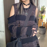 Cold Shoulder Striped Downtown Sweater-Outfit