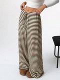 Fongt Autumn And Winter Women's New Casual Striped Solid Rubber Rope Cotton Straight Trousers