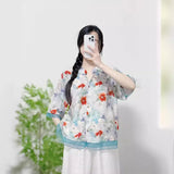 Printed Trimmed Short-Sleeved Shirt-Outfit