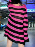 Distressed Stripe Longline Sweater-Outfit