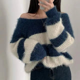 Vintage Striped Fuzzy Oversized Sweater-Outfit