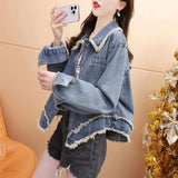 Fongt Short Denim Jacket Female Autumn 2024 New Autumn Loose Lazy Wind Versatile Top-Outfit