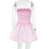 Satin Ruched Strapless Mini Dress-Outfit