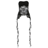 Fongt Summer Women's One-Word Collar Lace Wrapped Chest Mesh Crop Slim-Outfit