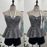Small Fragrant Wind With Hanging Neck Bow Sling Vest Short High-Waist Shoulder Tector Blouse