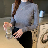 Fongt And Autumn New Knitted Bottom Shirt Women Semi-High-Collar Solid Color Inside And Outside Wearing A Long-Sleeved Sweater In The