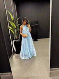 Fashion Hanging Neck Three-Dimensional Flower Cake Showback Dress 2025 Spring And Summer