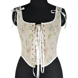 Fongt French Small Broken Flower Strap Fish Bone Corset Short Vest Bustier Crop Early Spring New