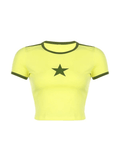 Star Printed Ringer Crop Top-Outfit