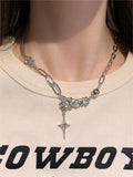 star cross butterfly heart set pendant / y2k star cross butterfly heart set