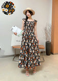 Wind First Love Sweet Broken Flower Halter Skirt Summer High Waist Thin Printed A Dress Elegant Long Dress Woman-Outfit