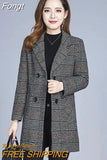 Middle-aged Women's Coats Fashion Grid Woolen Overcoat Female Autumn Winter Wool & Blends Pockets Elegant Woman Jackets
