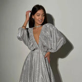 Fongt Spring Design V-Neck Dress French Solid Color Sexy Short Dress Woman