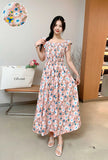 Wind First Love Sweet Broken Flower Halter Skirt Summer High Waist Thin Printed A Dress Elegant Long Dress Woman-Outfit