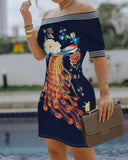 Shoulder Digital Printing Slim Sexy Pencil Skirt-Outfit