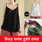 Women's Tank Top Loose Cotton Linen Spaghetti Strap Camis Solid V Neck Casual Fashion Black Summer Tops Vintage