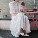 2022 New Hollow Out Lace Dress Summer Elegant Beach Dress Female With Spaghetti Strap Vest +Summer Dresses Two Piece