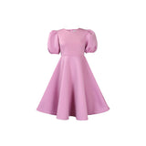 Fongt Round Collar Temperament Bubble Sleeves To Close The Waist Of Elegant A-Character Dress