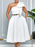 Fongt Large-Size Women's Summer New Fashion Slanted Shoulder Bow Banquet Dress African Dress
